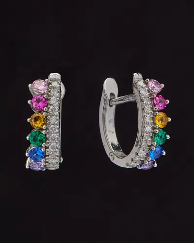Italian Gold Over Silver 18k  1.12 Ct. Tw. Diamond Huggie Earrings In White