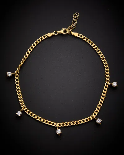 Italian Gold Over Silver 18k  Clear Stone Anklet