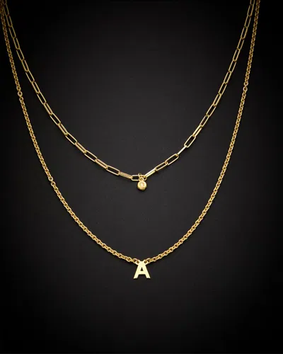 Italian Gold Over Silver 18k  Diamond Initial Necklace (a-z)