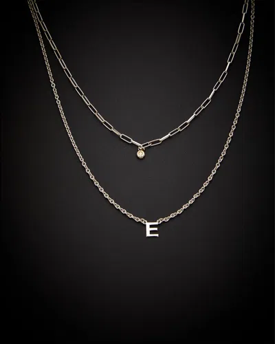 Italian Gold Over Silver 18k  Diamond Initial Necklace (a-z)