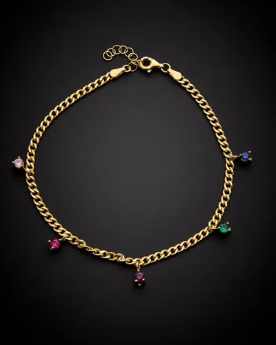 Italian Gold Over Silver 18k  Multicolor Stone Anklet