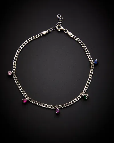 ITALIAN GOLD OVER SILVER 18K ITALIAN GOLD OVER SILVER MULTICOLOR STONE ANKLET