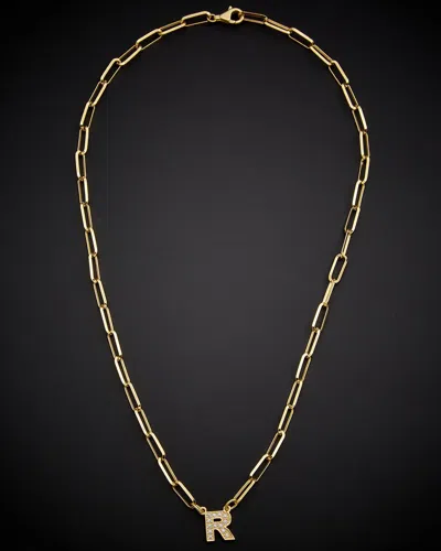 Italian Gold Over Silver 18k Italian Gold Vermeil 0.15 Ct. Tw. Diamond Initial Paperclip Necklace