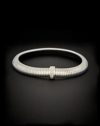 Italian Gold Over Silver 18k Over Silver 0.13 Ct. Tw. Diamond Goose Bangle Bracelet In Metallic