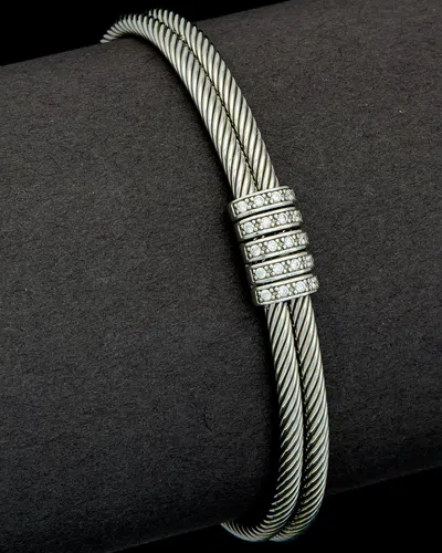 Italian Gold Over Silver 18k Over Silver 0.30 Ct. Tw. Diamond Cuff In Metallic