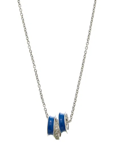 Italian Gold Over Silver 18k Plated 0.15 Ct. Tw. Diamond Enamel Ring Necklace In Metallic