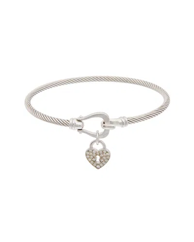 Italian Gold Over Silver Meshmerise 18k Vermeil 0.20 Ct. Tw. Diamond Heart Charm Bangle Bracelet In Metallic