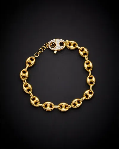 Italian Gold Over Silver Puffed Mariner Link 0.20 Ct. Tw. Diamond Bracelet In Gold