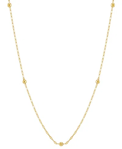 Italian Gold Polished Bead Double Link Chain 18" Station Necklace In 14k Gold