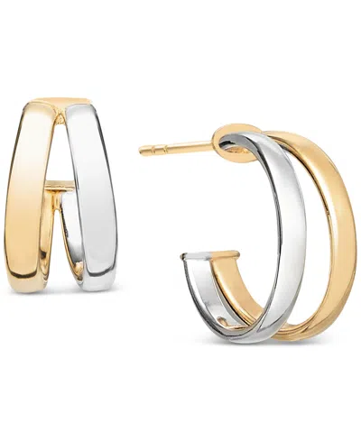 Italian Gold Polished Double Small Huggie Hoop Earrings In 10k Two-tone Gold, 0.5"