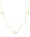 Italian Gold Polished Open Heart Station 18" Collar Necklace In 10k Gold In Gold
