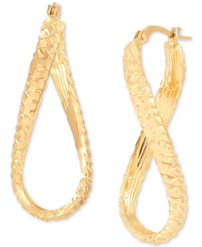 Italian Gold Textured Infinity Style Hoop Earrings In 10k Gold In Yellow Gold