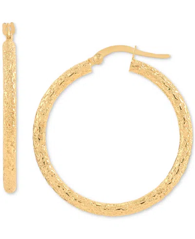 Italian Gold Textured Tube Medium Hoop Earrings In 10k Gold, 1-1/8" In Yellow Gold