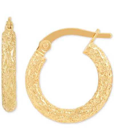 Italian Gold Textured Tube Small Hoop Earrings In 10k Gold, 5/8"