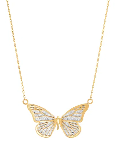 Italian Gold Two-tone Butterfly 18" Pendant Necklace In 10k Gold