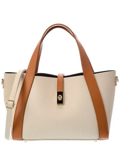 Italian Leather Cleo Leather Top Handle Bag In Neutral