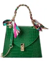 Italian Leather Croc-embossed Top Handle Shoulder Bag