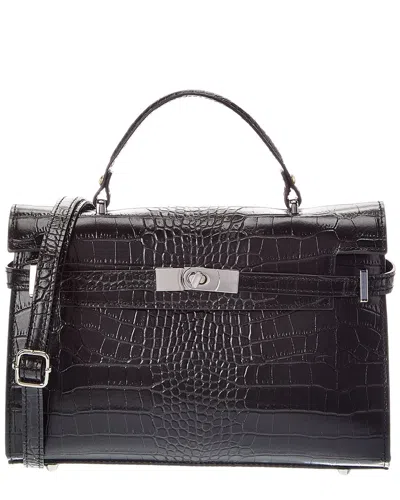 Italian Leather Lea Leather Top Handle Bag In Black