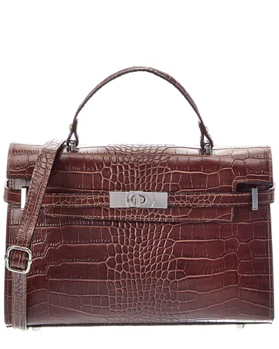 Italian Leather Lea Leather Top Handle Bag In Burgundy