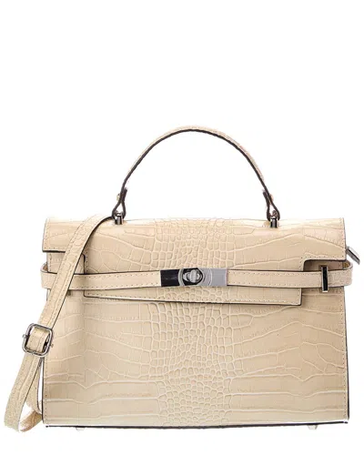 Italian Leather Lea Leather Top Handle Bag In Neutral
