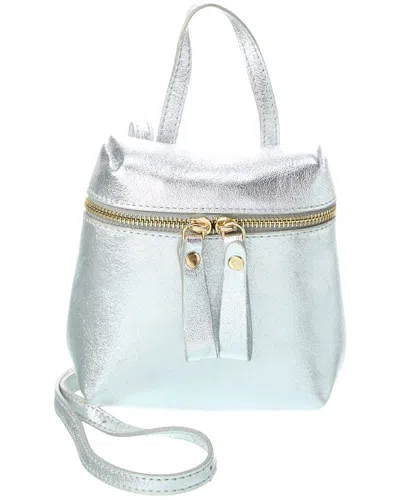 Italian Leather Pouch Crossbody In Silver