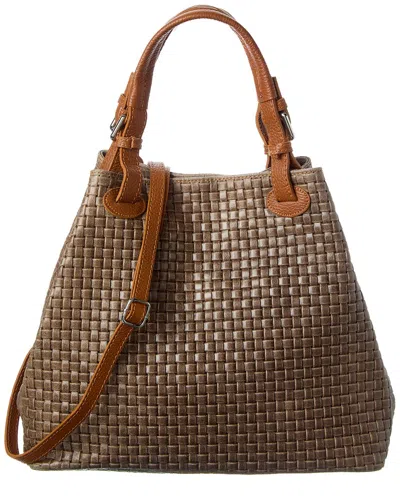 Italian Leather Shoulder Bag In Beige