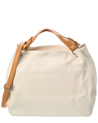 Italian Leather Top Handle Bag In Beige