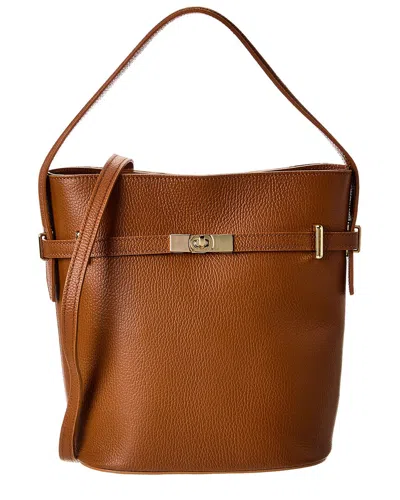 Italian Leather Top Handle Bucket Bag In Brown