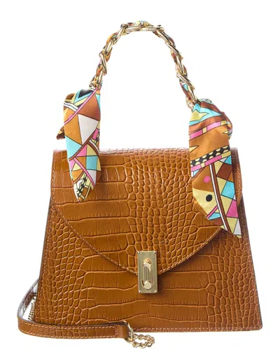 Italian Leather Top Handle Shoulder Bag In Brown