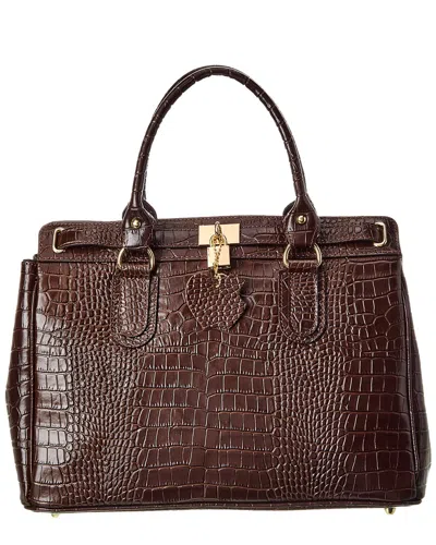 Italian Leather Top Handle Shoulder Bag In Brown