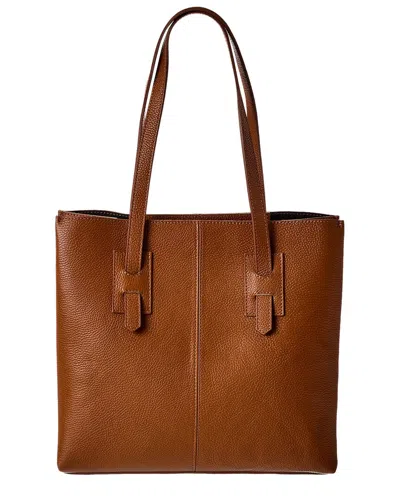 Italian Leather Top Handle Tote In Brown