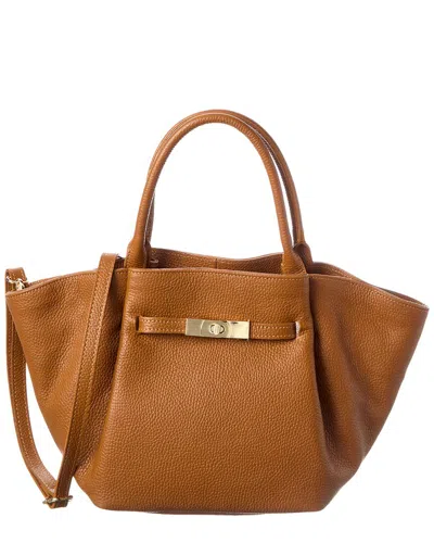 Italian Leather Top Handle Tote In Brown