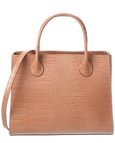 Italian Leather Top Handle Tote In Brown
