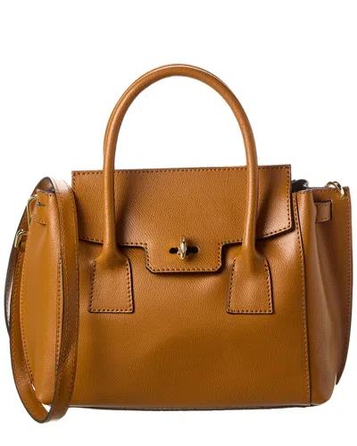 Italian Leather Top Handle Tote In Brown