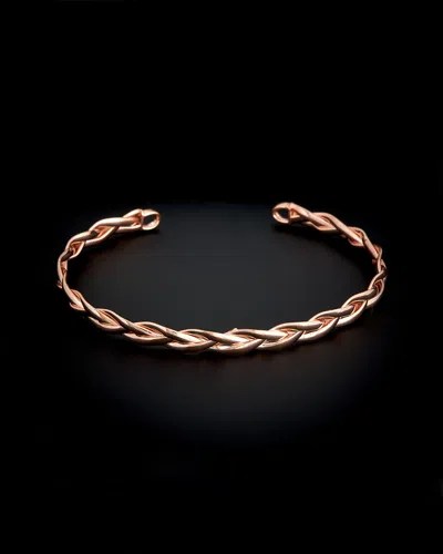 Italian Rose Gold 14k  Braided Cuff In Brown