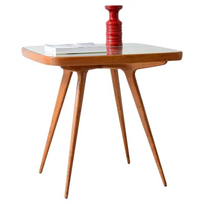 Pre-owned Italian School Xx Ct. 1950's Original Entrance Or Cocktail Table With Visible Cross And Glass Top In Brown