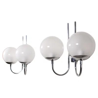 Pre-owned Italian School Xx Ct. Pair Of Wall Lamps With Glass Bowl, Candle Milano 1970 In Transparent