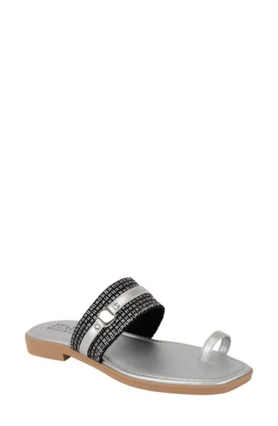 Italian Shoemakers Dollie Slide Sandal In Black Silver