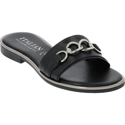 Italian Shoemakers Monik Chain Flat Slide Sandal In Black