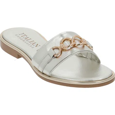 Italian Shoemakers Monik Chain Flat Slide Sandal In Silver