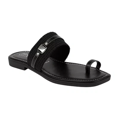 Italian Shoemakers Womens Toe Ring Strap Flat Sandals In Black