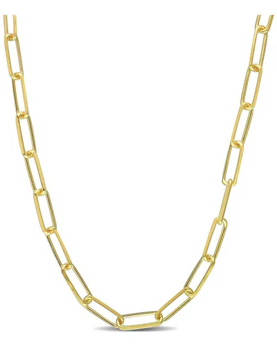Italian Silver 18k Over  Diamond-cut Paperclip Chain Necklace In Gold
