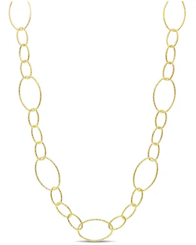 Italian Silver 18k Over  Fancy Oval Link Chain Necklace In Gold