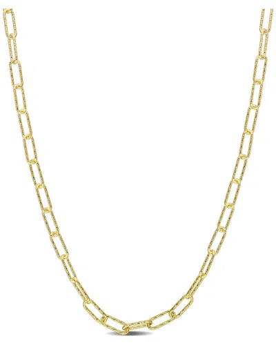 Italian Silver 18k Over  Fancy Paperclip Chain Necklace In Gold