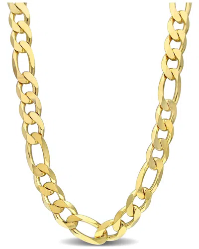 Italian Silver 18k Over  Figaro Chain Necklace In Gold