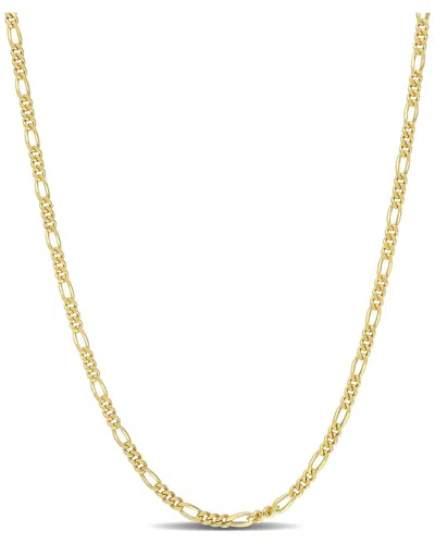 Italian Silver 18k Over  Figaro Chain Necklace In Gold
