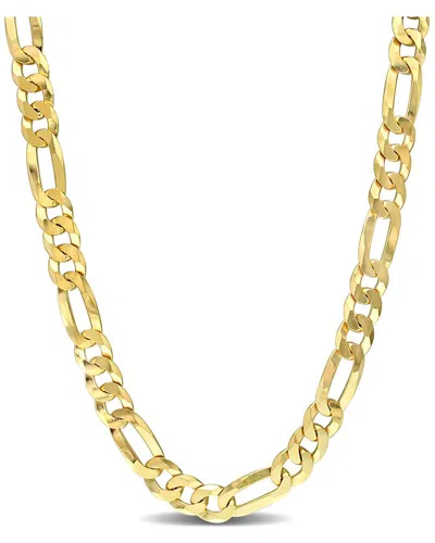 Italian Silver 18k Over  Flat Figaro Chain Necklace In Gold