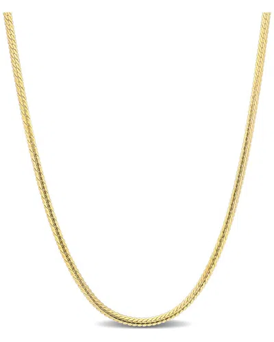 Italian Silver 18k Over  Herringbone Chain Necklace In Gold