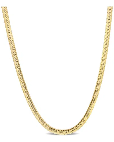 Italian Silver 18k Over  Herringbone Chain Necklace In Gold