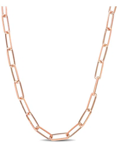 Italian Silver 18k Rose Gold Over  Diamond-cut Paperclip Chain Necklace In Metallic